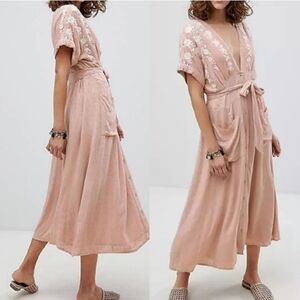 Free People Love to Love You Embroidered Maxi Dress Peach Pink Boho L